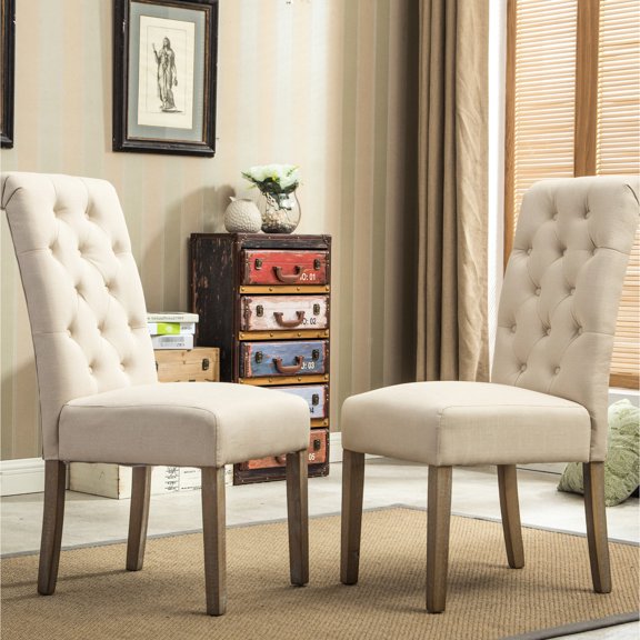 Tufted Dining Chair Set / Transform Dining Space with 2 Solid Wood Pieces