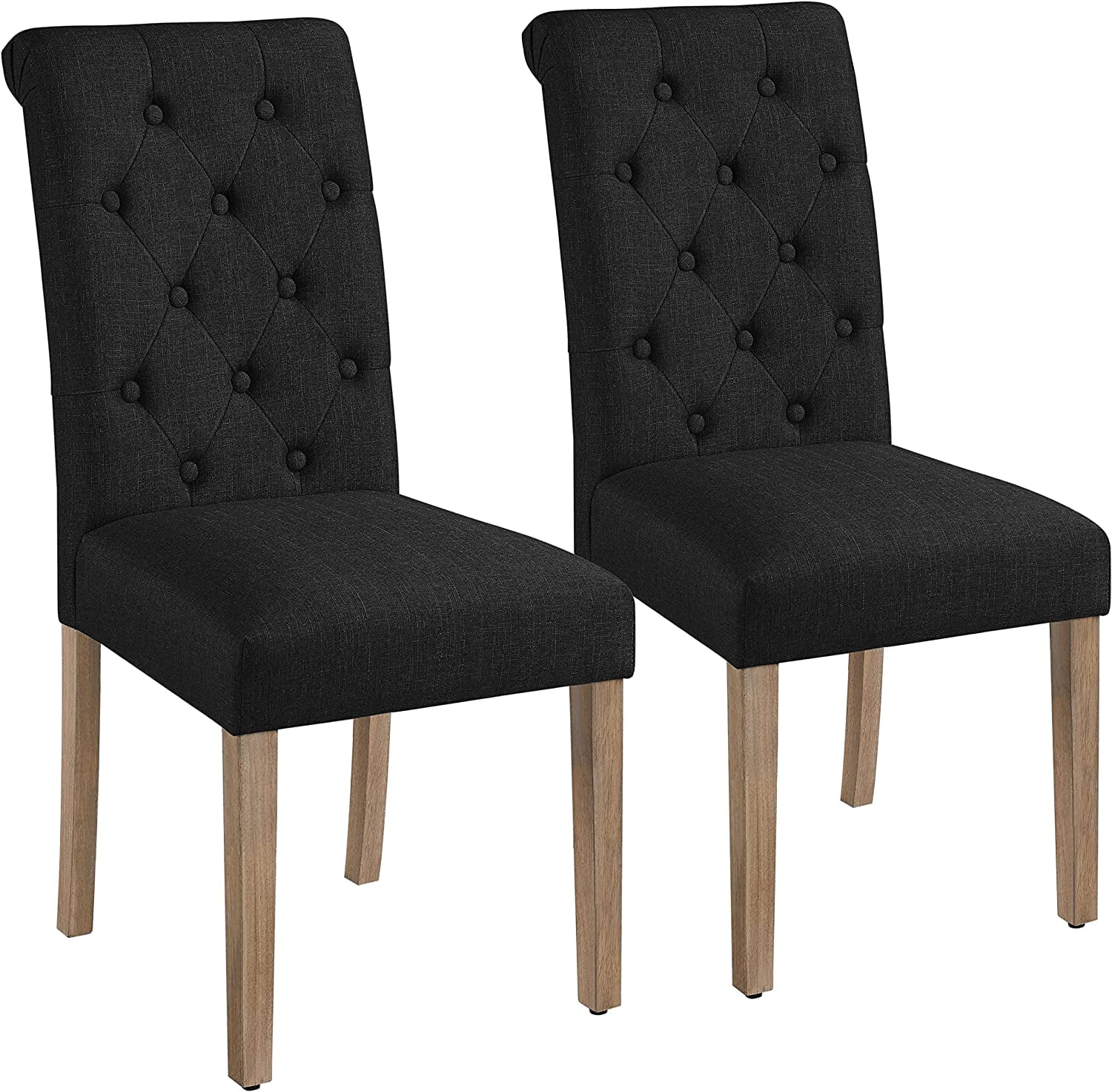 Black Tufted High Back Upholstered Oak Parsons Dining Chairs, Set of 2