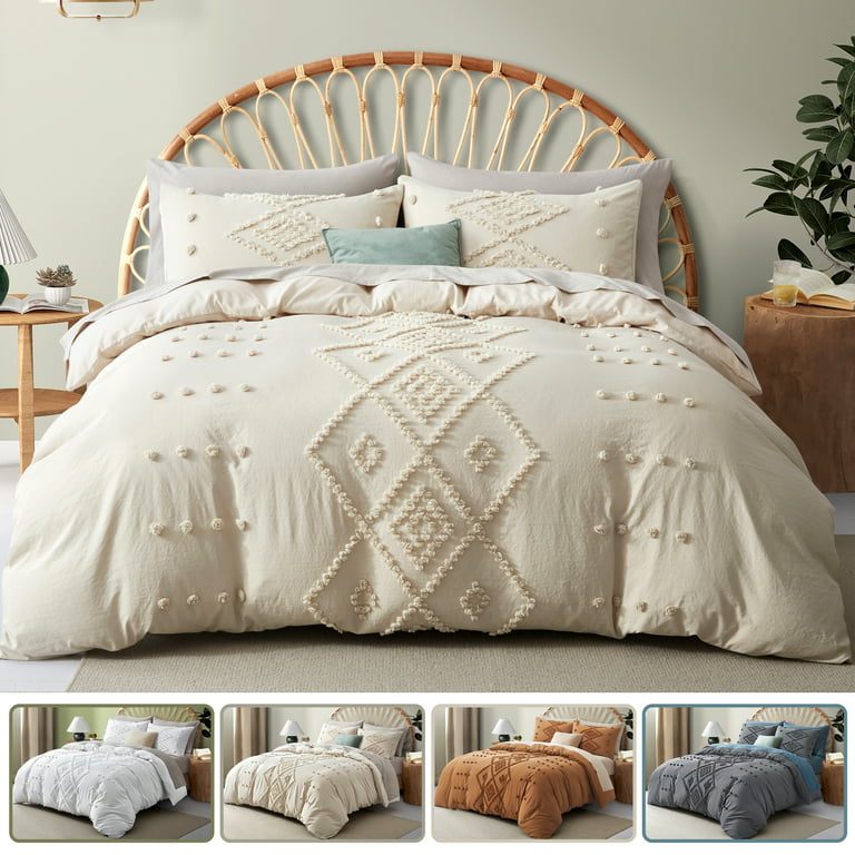 3 Piece Tufted Cotton Duvet Cover set, Luxury Boho Bedding King Queen  Comforter