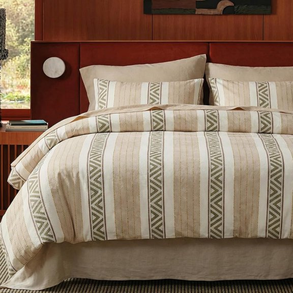 Tufted Duvet Cover Set  Size, Neutral Geometric Striped Bedding Set, Soft Breathable  , Boho  Style Comforter Cover with Zipper Closure