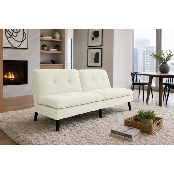 Tufted Easy Convert Futon, Polyester Blend Sofa Bed with Tufted Seat - Convertible Couch