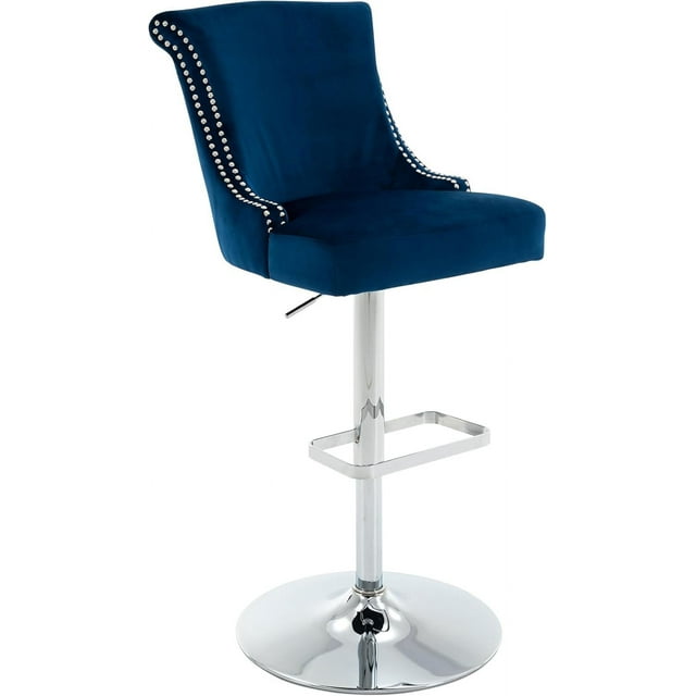 Tufted Fabric Bar Stool,Swivel Barstools with High Back, Nailheads Trim