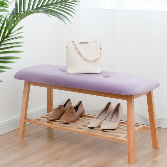 Tufted Fabric Bench Ottoman Bench, Purple