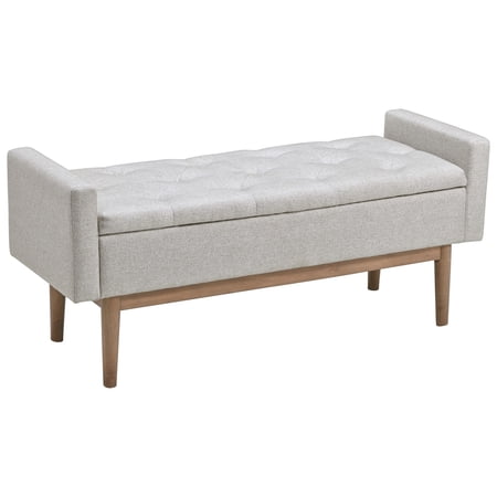 Tufted Fabric Storage Bench with Low Profile Elevated Arms Light Gray - Saltoro Sherpi