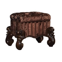 Tufted Fabric Upholstered Wooden Vanity Stool with Scrolled Legs Cherry Oak brown - Saltoro Sherpi