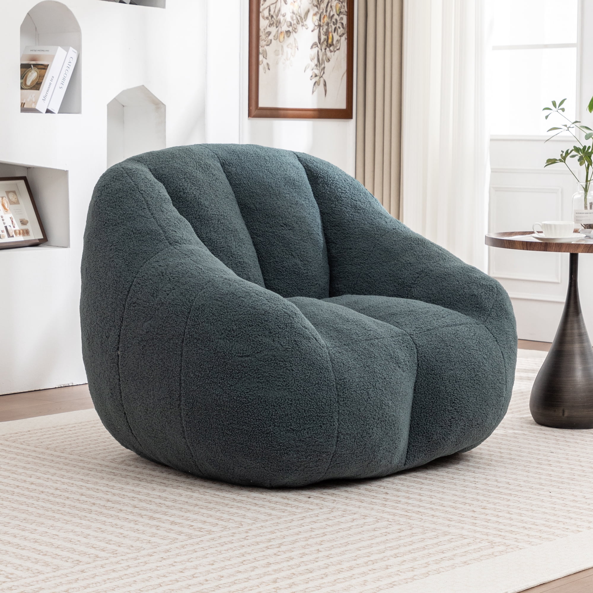Tufted Faux Fur Bean Bag Chair with Memory Foam Filler, Ergonomic Lazy Sofa with Armrests, Fluffy Comfort Seat for Apartment Dorm Living Room Game Room