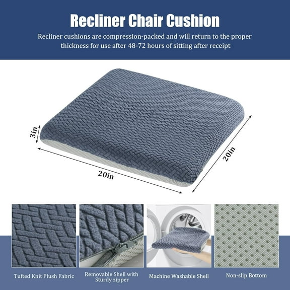 Tufted Furry Recliner Seat Cushion for Elderly, 20x20in Thick Foam Cushion with Non-Slip Backing, Comfortable Floor Pillow for Chair, Car, Office