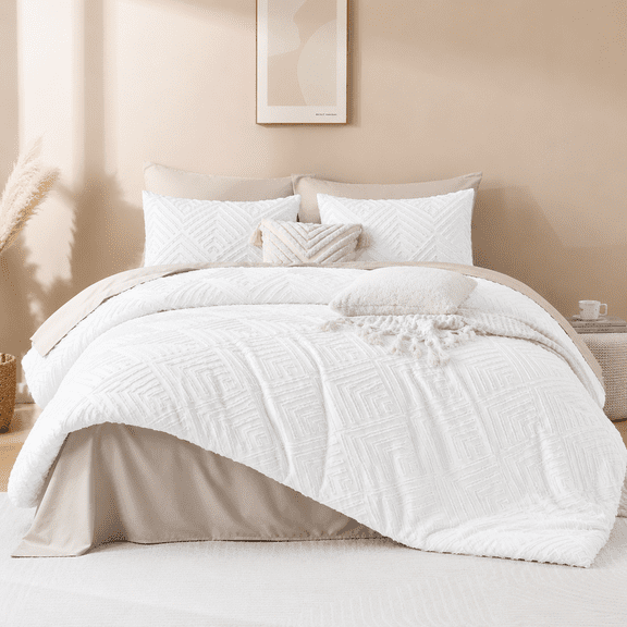 Tufted Geometric Comforter Bedding Set, Soft Reversible Boho Farmhouse Bed Set