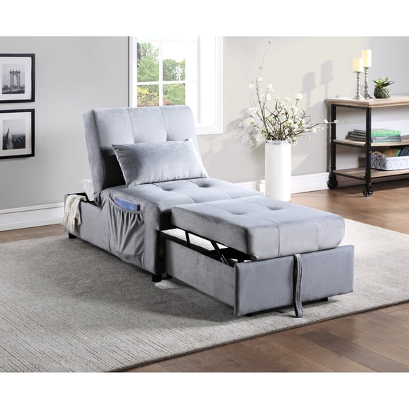 Tufted Gray Velvet - Turns into Sleep Area - In Dorm Rooms - Gives Extra Rest Space