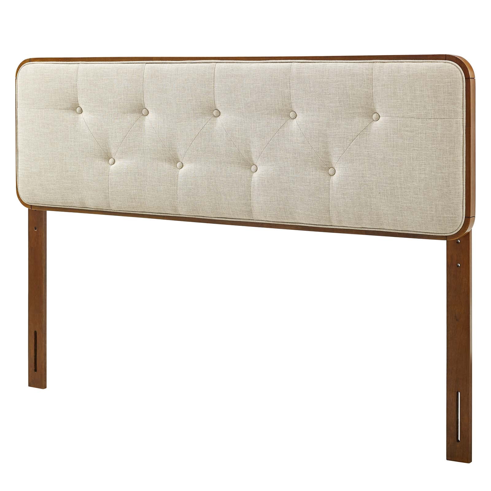 Tufted Headboard, Queen Size, Wood, Fabric, Brown Walnut Beige, Modern Contemporary Urban Design, Bedroom Master Guest Suite