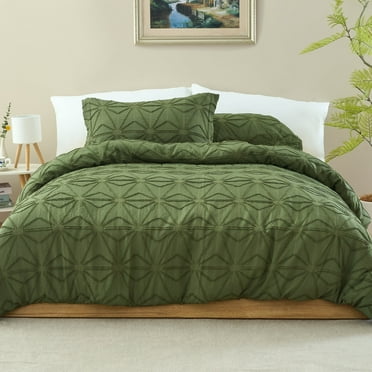 Tufted Jacquard Soft Washed Microfiber Duvet Cover Set 2 Pcs(Green Twin)