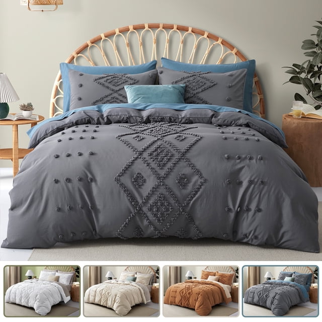 King Duvet Cover, Soft Bedding Set for All Seasons, Comforter Set, Boho Embroidery, Multi Colors & Sizes Available(Gray, 3 Pcs, 104"x 90")