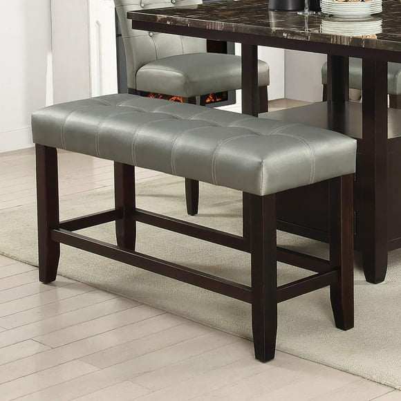 Tufted Leather Bench,Upholstered Bedroom Ottoman Bench Footrest Stool,Padded Entryway Bench Seat,End of Bed for Living Room Dining Room Hallway Under Window,Silver