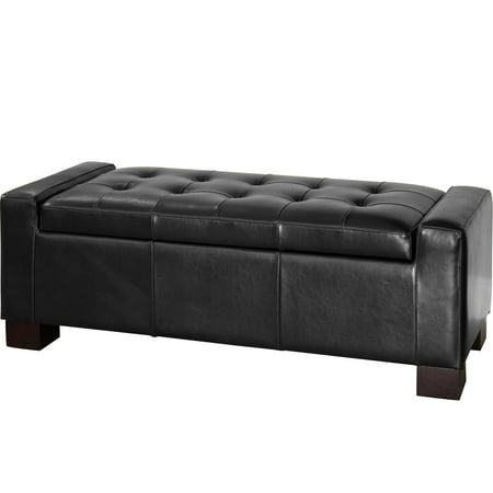 Tufted Leather Ottoman - Easy - Access Storage - Bedroom Decor - Organize Home Items