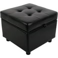 thumbnail image 1 of Tufted Leather Square Flip Top Storage Ottoman Cube Foot Rest, Black ST-SOPUBL1, 1 of 8