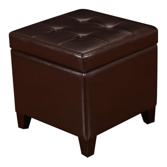 Tufted Leather Square Storage Ottoman, Lift Top Cube Footstool with Hinged Lid Footrest with Wood Legs (Brown)