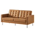 thumbnail image 1 of Tufted Loveseat Sofa Couch, Tan, Vegan Leather, Living Kitchen Cafe Bistro Hospitality Restaurant, Modern Contemporary HB36903, 1 of 9
