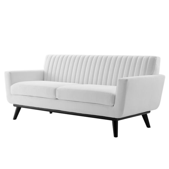 Tufted Loveseat Sofa, Fabric, White, Modern Contemporary Urban Design, Living Lounge Room Hotel Lobby Hospitality