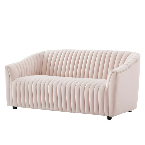 Tufted Loveseat Sofa, Pink, Velvet, Modern Contemporary, Mid Century Living Hotel Lounge Cafe Lobby