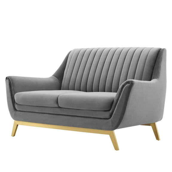 Tufted Loveseat Sofa, Velvet, Grey Gray, Modern Contemporary Urban Design, Living Lounge Room Hotel Lobby Hospitality