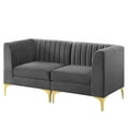 thumbnail image 1 of Tufted Loveseat Sofa, Velvet, Grey Gray, Modern Contemporary Urban Design, Living Lounge Room Hotel Lobby Hospitality, 1 of 7