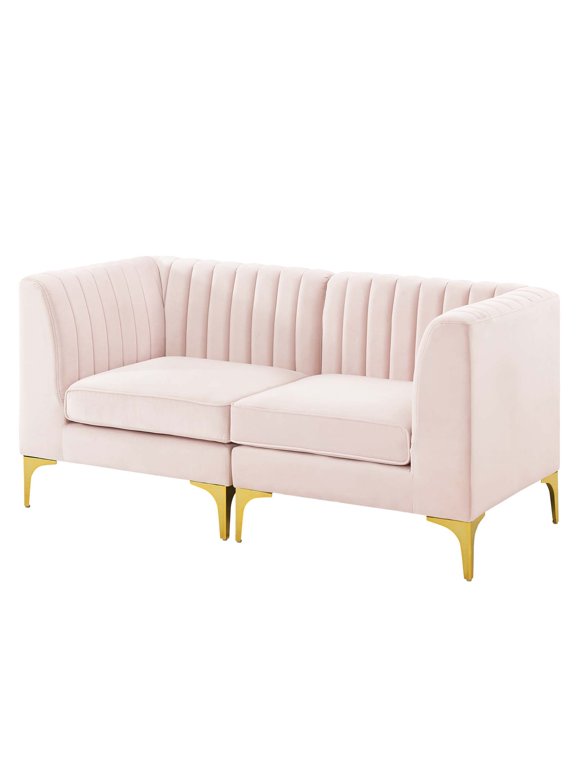 Tufted Loveseat Sofa, Velvet, Pink, Modern Contemporary Urban Design, Living Lounge Room Hotel Lobby Hospitality