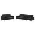 thumbnail image 1 of Tufted Loveseat and Sofa Set, Black, Vegan Leather, Living Kitchen Cafe Bistro Hospitality Restaurant, Modern Contemporary HB36888, 1 of 11