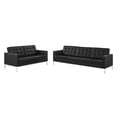 thumbnail image 1 of Tufted Loveseat and Sofa Set, Faux Leather, Silver Black, Modern Contemporary Urban Design, Living Lounge Room Hotel Lobby Hospitality, 1 of 6