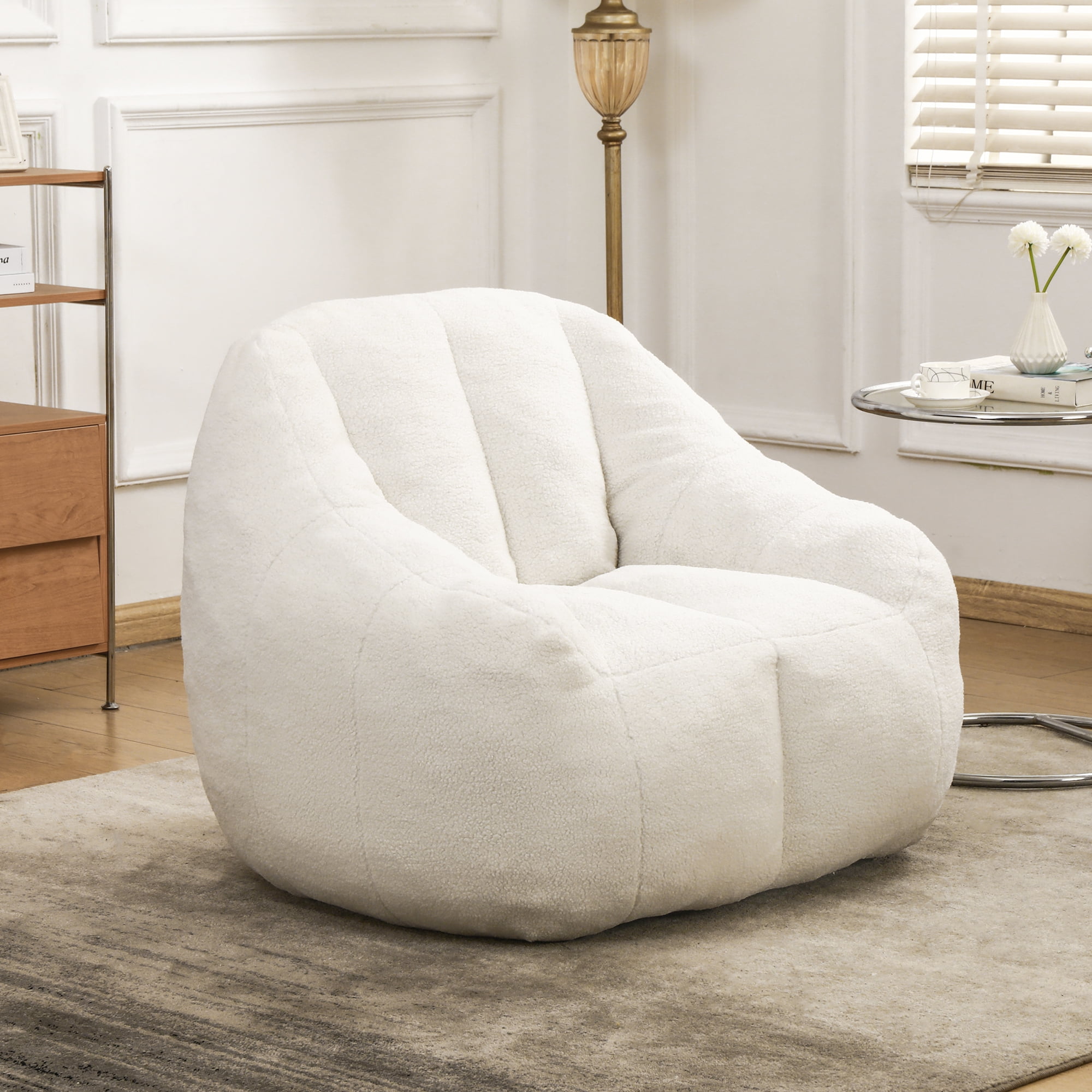 Tufted Memory Foam Bean Bag Chair with Filler, Fluffy Faux Fur Lazy Sofa, Comfy BeanBag for Dorm, Apartment and Living Room