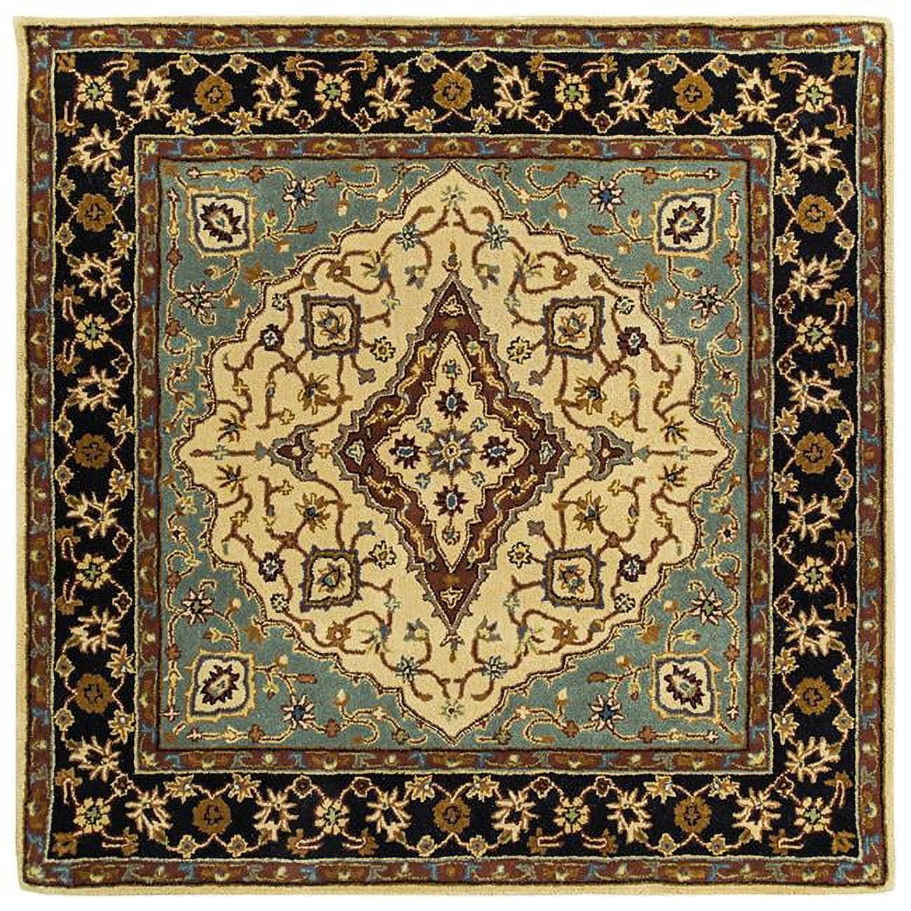 Tufted Mohtesham Covered Field Beige & Black Square Area Rug - 8 x 8 ft ...