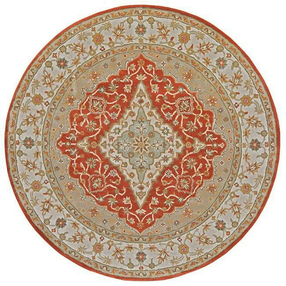 Tufted Mohtesham Covered Field Rust & Ivory Round Area Rug, 6 x 6 ft.