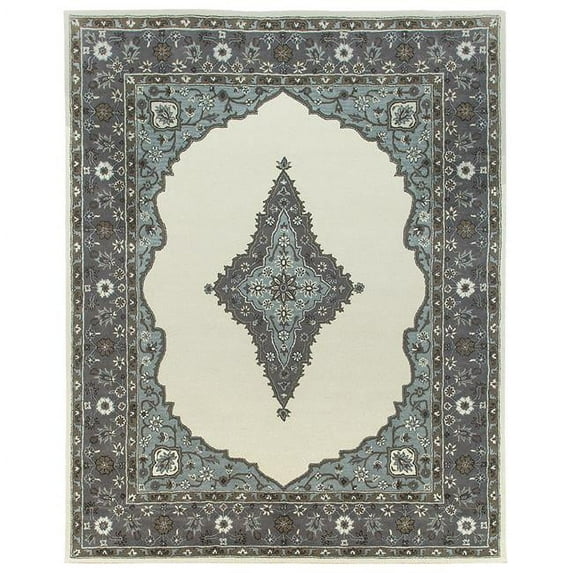 Tufted Mohtesham Open Field Ivory & Frost Grey Area Rug, 5 x 8 ft.