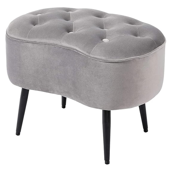 Tufted Oblong Ottoman - Century Modern Design Furniture with Steel Legs - Soft, Compact, Padded Foot Stool for Living Room, Office and Bedroom- Grey , 22.5x15 Inches