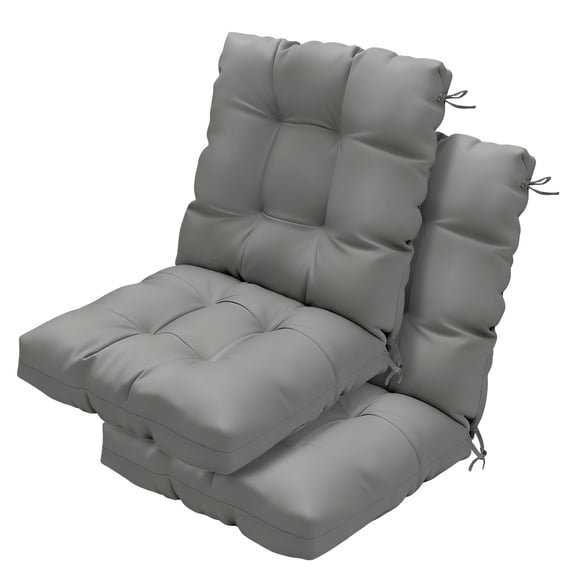 Outdoor Chair Cushions Set of 2, 42x21x4 Inch Patio Cushion for Dining/Rocking Chairs, High Back Soft Seat Pad with Ties Light Grey