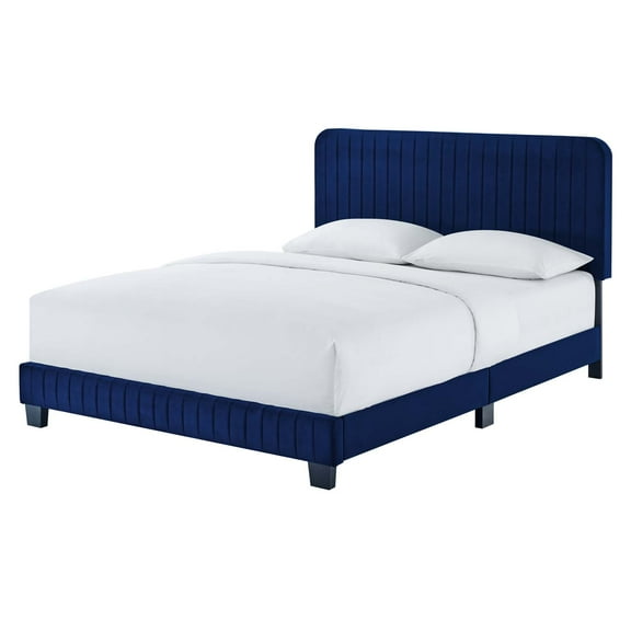 Tufted Platform Bed Frame, Full Size, Velvet, Blue Navy, Modern Contemporary Urban Design, Bedroom Master Guest Suite