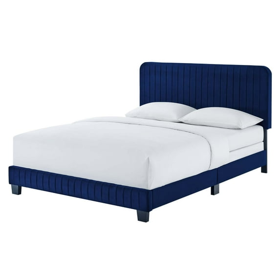 Tufted Platform Bed Frame, King Size, Velvet, Blue Navy, Modern Contemporary Urban Design, Bedroom Master Guest Suite