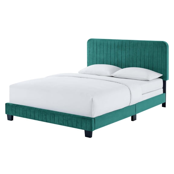 Tufted Platform Bed Frame, King Size, Velvet, Teal Blue, Modern Contemporary Urban Design, Bedroom Master Guest Suite