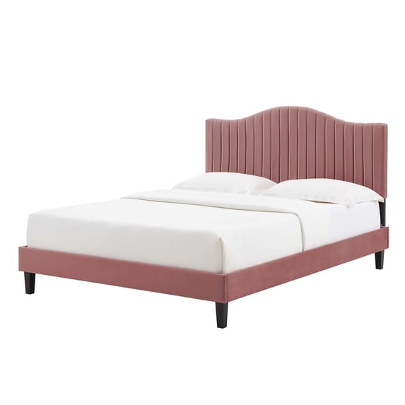 Tufted Platform Bed Frame, Queen Size, Velvet, Pink, Modern Contemporary Urban Design, Bedroom Master Guest Suite