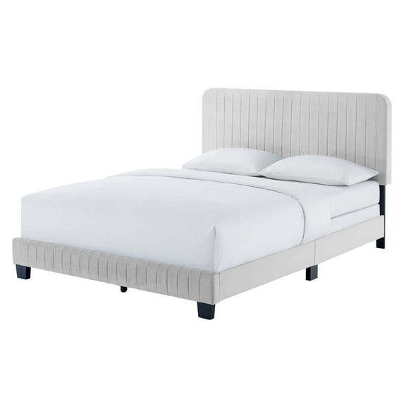 Tufted Platform Bed Frame, Twin Size, Velvet, Light Grey Gray, Modern Contemporary Urban Design, Bedroom Master Guest Suite