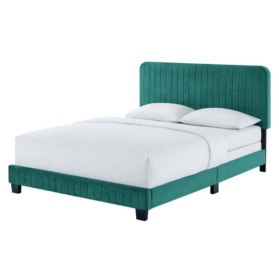 Tufted Platform Bed Frame, Twin Size, Velvet, Teal Blue, Modern Contemporary Urban Design, Bedroom Master Guest Suite
