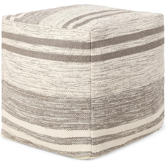 Tufted Pouf Ottoman with Filler Textured Storage Cube Bean Bag Pouffe Footrest for Living Room, Bedroom, Nursery, 100% Cotton (17.5"X17.5"X17.5", Melange Delight Taupe)