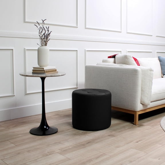 Tufted Round Accent Ottoman with Sturdy Wood Frame for Home and Office Use - Teal