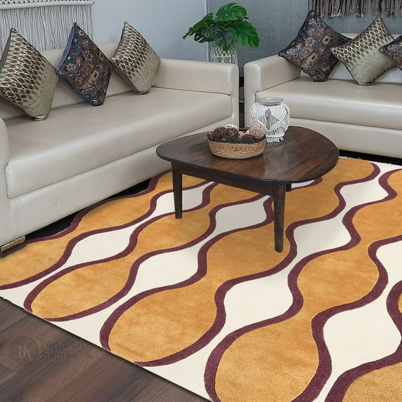Tufted Rug 12x15, Handmade Carpet, Cream and Orange Color, Wool Rug, Hallway, Bedroom, Area Rugs