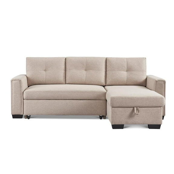 Tufted Sectional Chaise Sofa Sleeper with Storage in Beige
