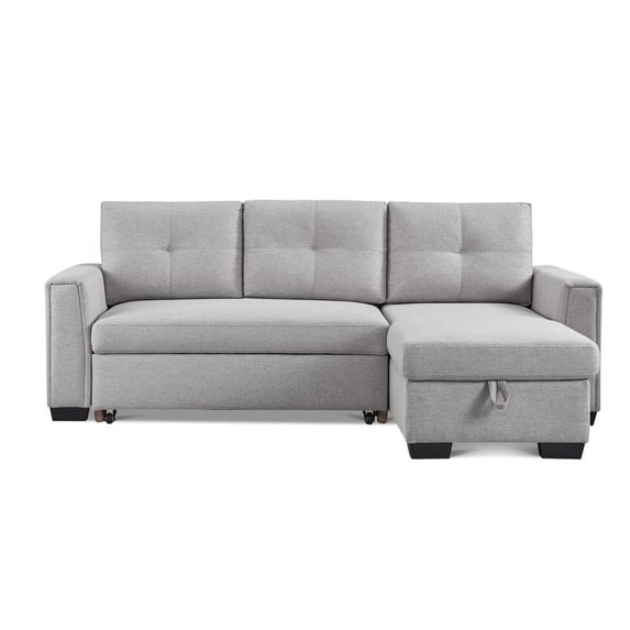 Tufted Sectional Chaise Sofa Sleeper with Storage in Dark Grey