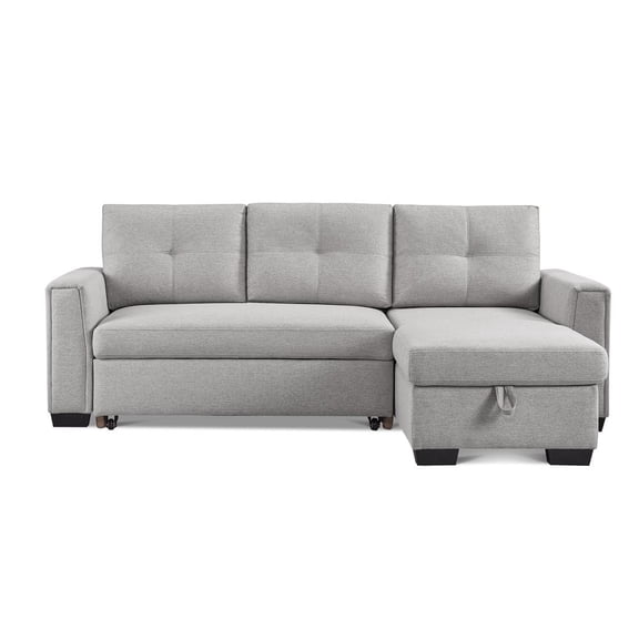 Tufted Sectional Chaise Sofa Sleeper with Storage in Dark Grey