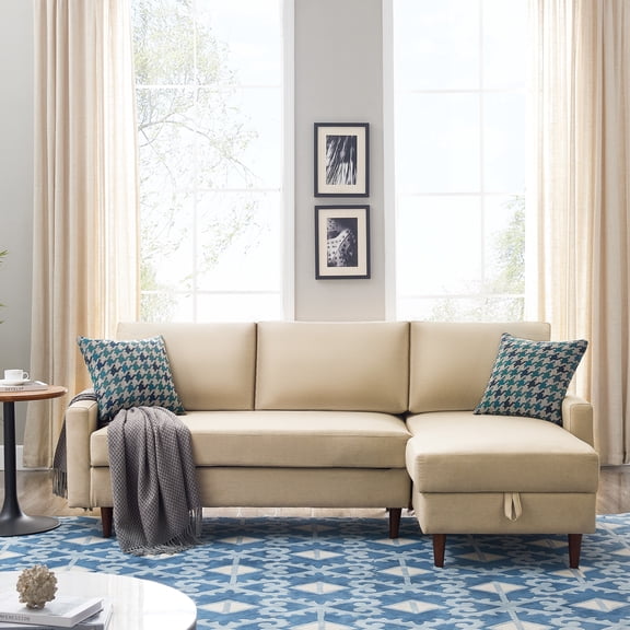 Tufted Sectional Sofa Bed with Fold-Out Pull-out Sleeper and Reversible Storage Chaise, 82" x 60" x 35" Modern Upholstery Modern Sofas Bed Sleeper with Solid Wood Frame, 250lbs, Beige, S8309