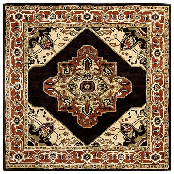 Tufted Serapi Open Field Brown & Brick Square Area Rug, 8 x 8 ft.