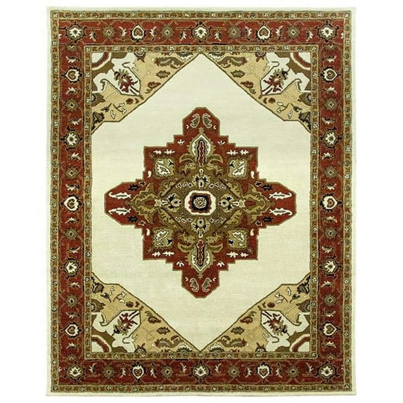 Tufted Serapi Open Field Ivory & Brick Area Rug, 8 x 10 ft.