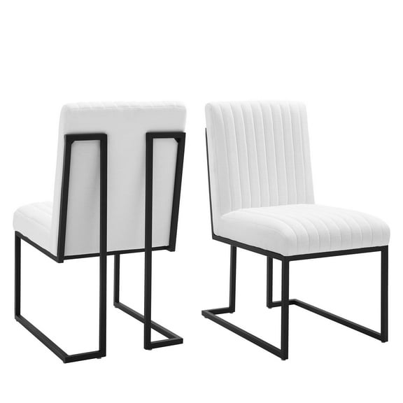 Tufted Side Dining Chair, Set of 2, Fabric, Metal Steel, White, Modern Contemporary Urban Design, Kitchen Room Cafe Bistro Restaurant Hospitality